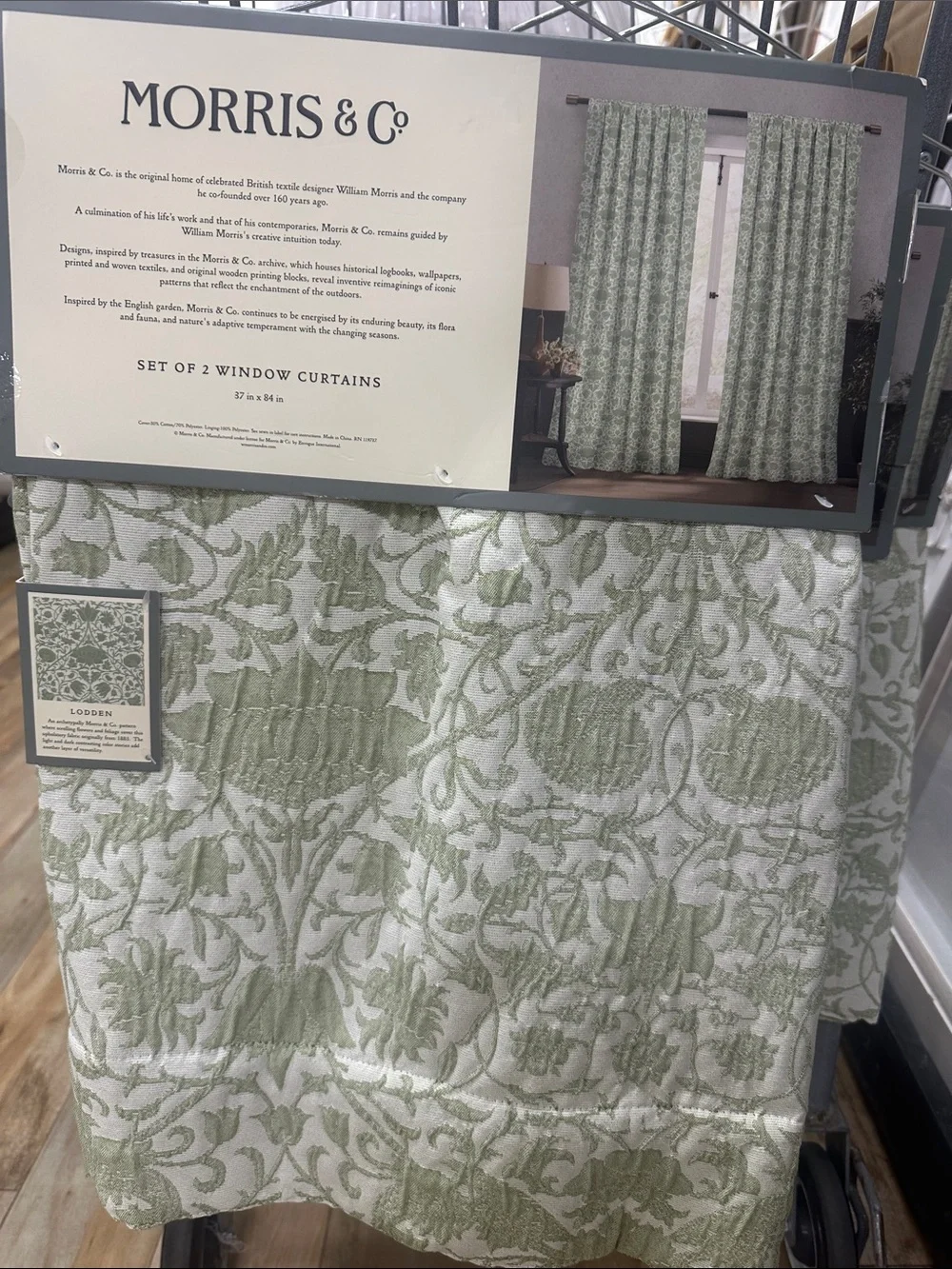 Morris and Co Lodden Green Pattern Window Curtains - Set of 2